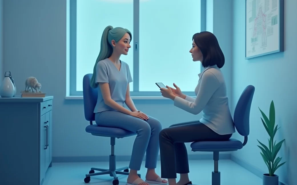 Woman speaking with healthcare provider during a preventive health visit